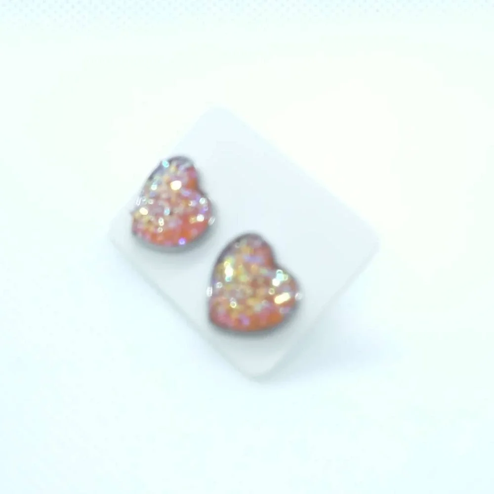 3/$25 Heart Shaped Druzy Earrings Iridescent Studs Heart Shaped Earrings $6 SHIP - Picture 5 of 6